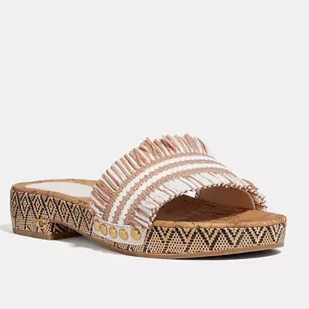 Coach Women's Brayden Cork Raffia Sandals Size 6